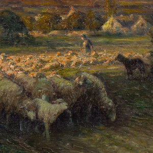 German School, Impressionistic Landscape With Shepherdess Herding Sheep