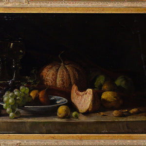 Early 19th-Century Dutch School Still Life With Rigaree Glass Decanter, Goblets &amp; Fruit