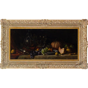 Early 19th-Century Dutch School Still Life With Rigaree Glass Decanter, Goblets &amp; Fruit