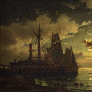 Carl Ludwig Bille, Nocturne With Paddlesteamer & Rowing Boat