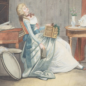 19th-Century Austrian School, Interior Scene With Sleeping Lady, Bird & Cat
