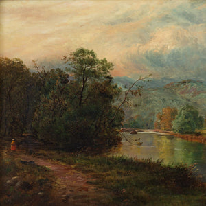 19th-Century British School River Landscape With Fisherman