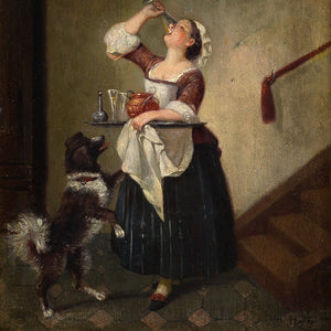 19th-Century German School, Maid Secretly Drinking Champers