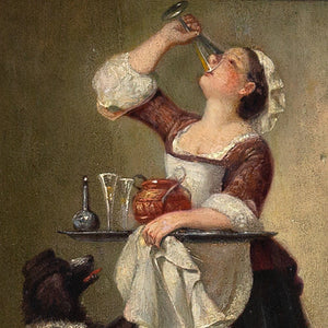 19th-Century German School, Maid Secretly Drinking Champers