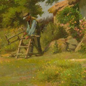 Gustav Vermehren, Rural Landscape With Man Sawing Wood