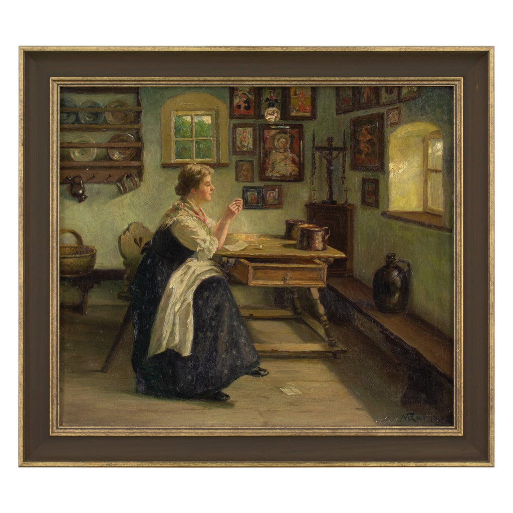 Alexander Rau, Interior Scene With Woman Sewing – Brave Fine Art