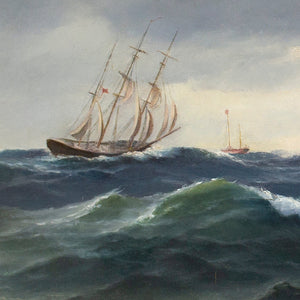 Carl Ludwig Bille, Seascape With Ships & Turbulent Sea