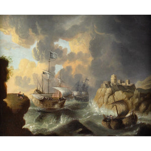 Follower Of Bonaventura Peeters, Marine Scene With Ships & Stormy Waters