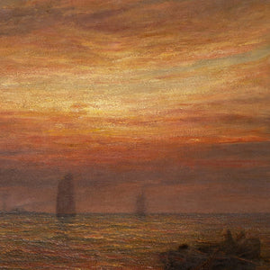 Nicholas Percy Fox, Tranquil Seascape With Sunset & Fishing Boats