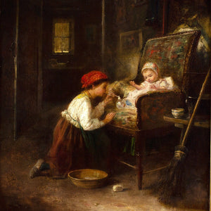 James Crawford Thom, Cottage Interior With Child & Baby