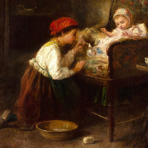 James Crawford Thom, Cottage Interior With Child & Baby