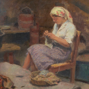 Bernhard Oscarsson, Interior Scene With Woman Knitting