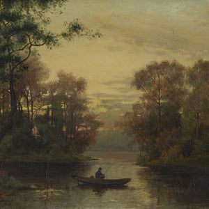 Arvid Mauritz Lindstrom, Evening Landscape With Fisherman