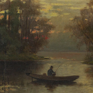 Arvid Mauritz Lindstrom, Evening Landscape With Fisherman