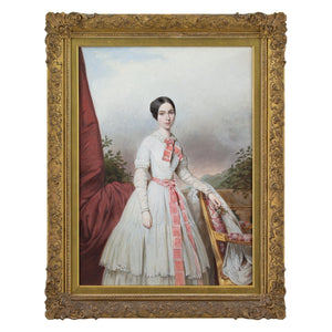 19th-Century English School, Portrait Of A Young Lady With A Pink Sash