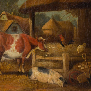 19th-Century British School, Farmyard Scene With Animals