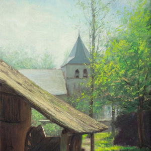 Maurice Wiliquet, Farmhouse With Cart, Trees & Church