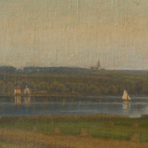 Christian Berthelsen, Rural Landscape With Fields, Lake & Distant Church
