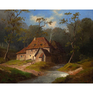 Emil Von Ernst, Alpine Landscape With Watermill