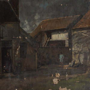 French Farmyard Scene With Barns And Figures