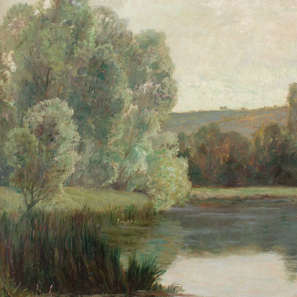 Léon Barotte, A Morning View With Fisherman & Lake