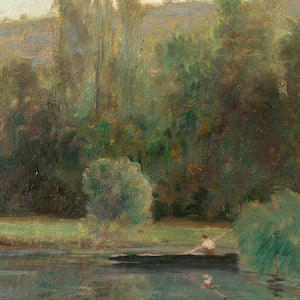 Léon Barotte, A Morning View With Fisherman & Lake