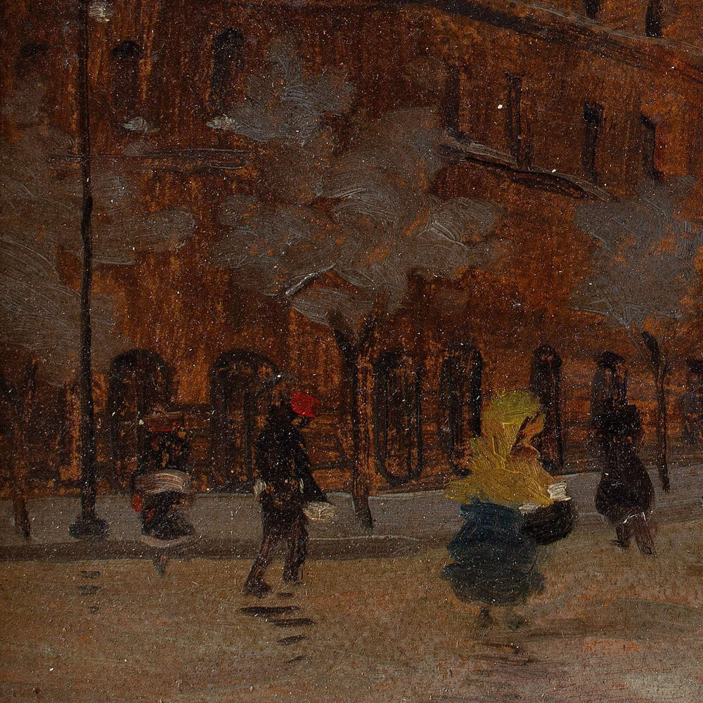 Antal Berkes, Impressionistic Street Scene With Figures