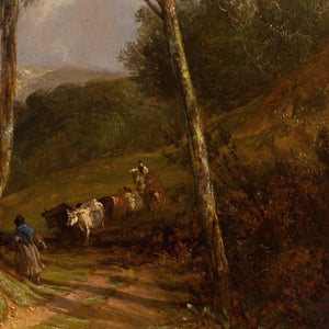 Attr. Thomas Creswick, Undulating Landscape With River, Cattle & Birch Trees