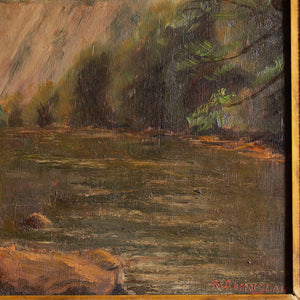 Early 20th-Century French School River Landscape With Ruins