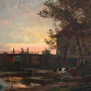 Rural Evening View With Figures And Cattle