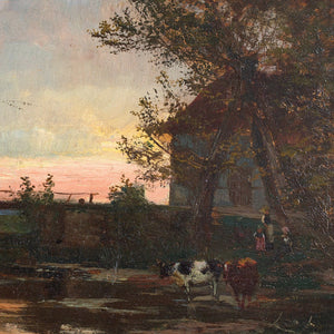 Rural Evening View With Figures And Cattle