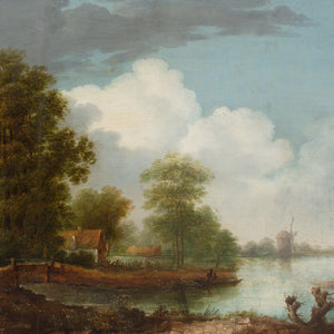 19th-Century Dutch School River Landscape With House & Mill