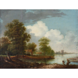 19th-Century Dutch School River Landscape With House & Mill