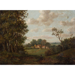 English School Wooded Landscape With Cottages