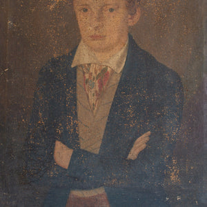 19th-Century French School Portrait Of A Young Man With A Patterned Cravat