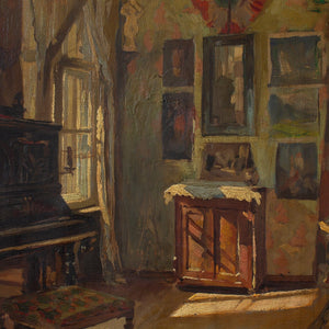 Axel Gøtze, Interior Scene With Piano & Paintings