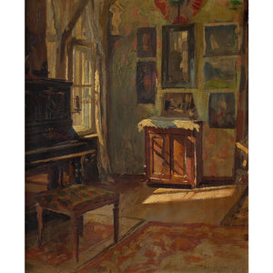 Axel Gøtze, Interior Scene With Piano & Paintings