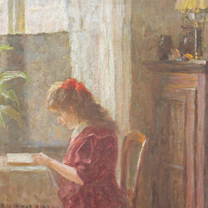 Early 20th-Century Danish School, Interior Scene With Girl Reading