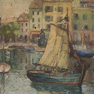 Léopold Lecomte, Marina With Fishing Boats And Storefronts