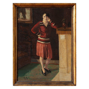 Reserved - Henri Mathy, Portrait Of A Woman In A Red Skirt