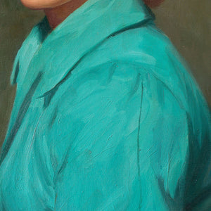 British School, Portrait Of A Woman In A Turquoise Coat
