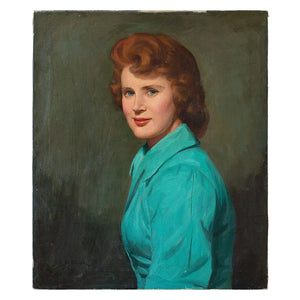 British School, Portrait Of A Woman In A Turquoise Coat