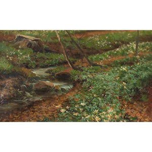Carl Milton Jensen, Forest Scenery With Chaffinches & Stream