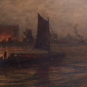 Night Fire, 19th-Century Harbour Scene