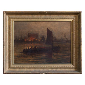 Night Fire, 19th-Century Harbour Scene