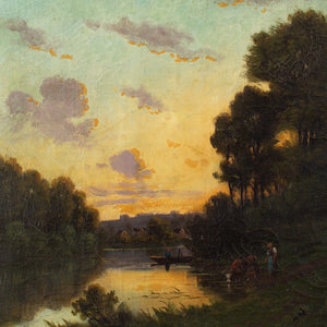 Nicolaï Alexandovitch Okolowicz, River Landscape With Sunset, Fisherman & Cattle