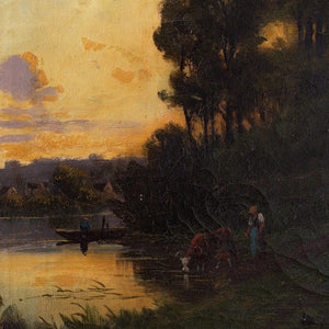 Nicolaï Alexandovitch Okolowicz, River Landscape With Sunset, Fisherman & Cattle