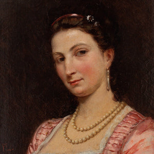Early 19th-Century French School Portrait Of A Lady in Pink