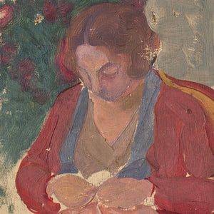 French School Portrait Study Of A Woman Knitting In A Garden