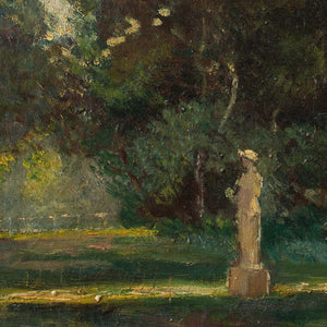 Early 20th-Century French School Park Scene With Statue